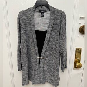 Liz McCoy Gray & Black Cardigan Style Blouse With Chain Detail Size XL